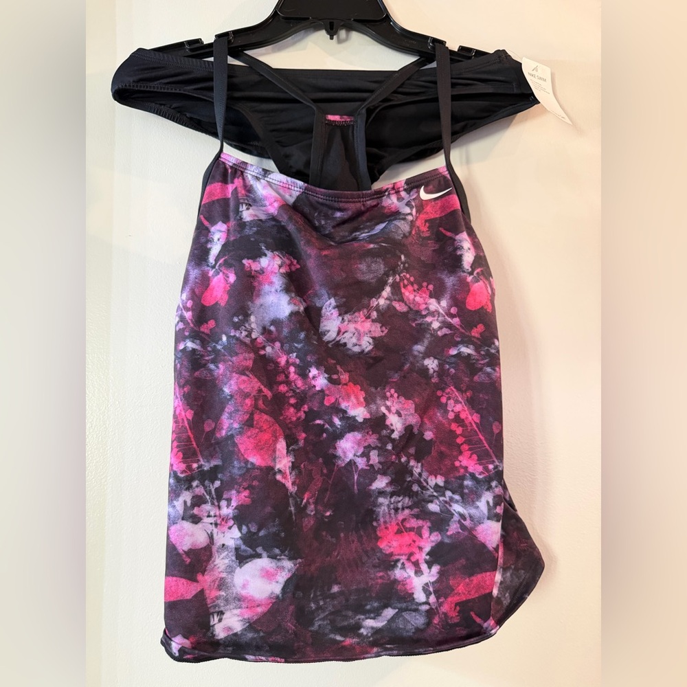 Nike Women's Black & Pink Floral Tankini Top and Bikini Bottoms